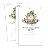 luixd 2025 Greenery & Gold Clock New Year Party Invitation Cards With Envelopes - New Year's Eve Double-Sided Fill In Style Invitation Cards, Party Favor & Decorations(Pack Of 20) - A09
