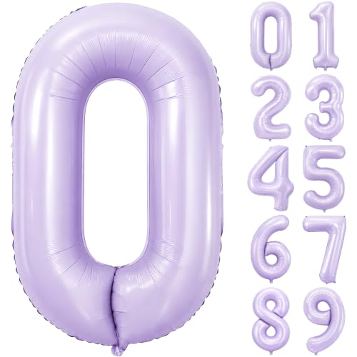 Image of KatchOn 40 Inch Pastel Purple Number Balloon 0 Foil 0-9 Birthday Big Number