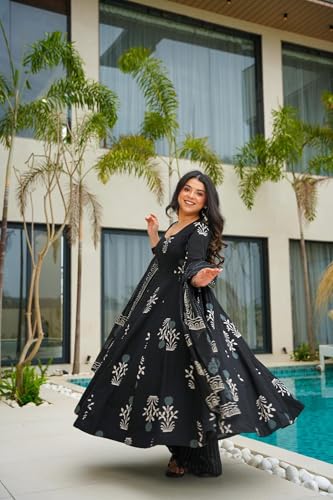 Image of ANNI Designer Women's Rayon Blend Anarkali Printed Kurta with Pant & Dupatta | Ethnic Kurta Pant Dupatta Set for Women | Traditional Indian Wear Outfit