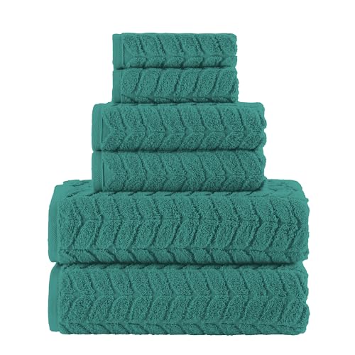 Image of Elegant Comfort Luxury 6-Piece 100% Turkish Cotton Jacquard Braided Textured Premium Hotel Quality Towel Set- Soft and Absorbent, Includes 2 Bath Towels, 2 Hand Towels and 2 Washcloths, Turquoise