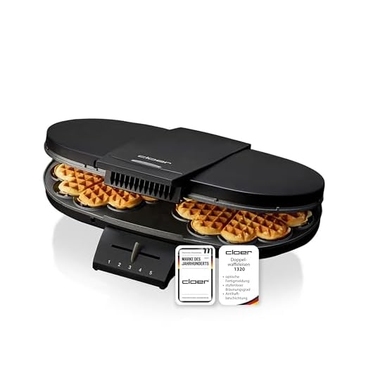 Cloer 1320 Doppelwaffeleisen für zwei klassische Waffeln, 1200 W, Waffelgröße 15,5 cm, optische Fertigmeldung, Edelstahl, schwarz