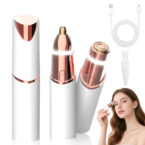 Depiladora Facial para Mujeres, Depiladora de Cejas y Facial: Afeitadora Eléctrica 2 en 1 para Rostro y Cejas, Recargable, Portátil con Luz LED