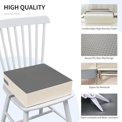 Image of Eiury Booster Seat for Kitchen Chair, Toddler Booster Seat for Dining Table, Waterproof PU Leather Kids Seat Cushion with Adjustable Straps, Non-Slip Bottom, Wipeable Seat Pad,Dark Grey+White