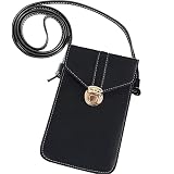 Narunii Mini Sac à bandoulière Femme, Mini Pochette pour téléphone Portable avec Sac à Dos en Cuir PU Transparent pour écran Tactile (Noir)