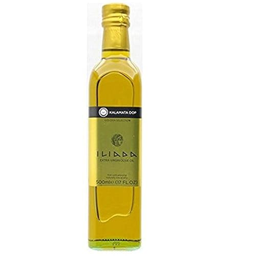 Aceite de oliva griego extra virgen Iliada Kalamata, botellas de vidrio de 17 onzas (paquete de 3)
