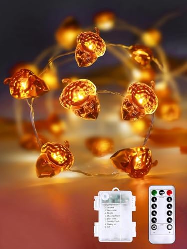 Image of EXF Fall Decor Acorn Fairy Lights Battery Operated with Remote 10FT 30 LED