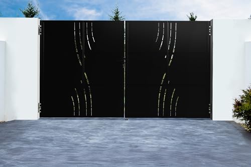 Casanoov Portail acier battant 3,5m NALI VELETA H.200cm noir mat