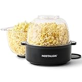 Nostalgia Non Stick Stirring Popcorn Maker for 24 Cups of Theatre Style Popcorn with Hot Oil - Dual-Use Lid & Serving Bowl - Quick Heat Technology & Cool Touch Handles - Ez Store - Black