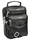 Bolso bandolera de cuero para hombre, color negro, bolsillos con cremallera múltiple, correa de hombro ajustable con asa de agarre HOL6968