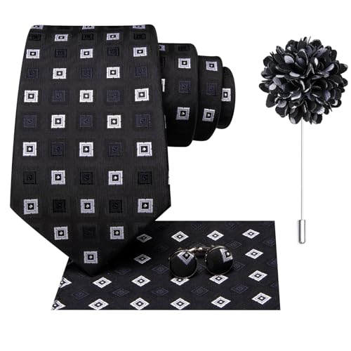 Image of Dubulle Mens Tie and Lapel Pin Paisley Striped Floral Necktie for Men Pocket Square Cufflinks 4PCS Set Wedding Party