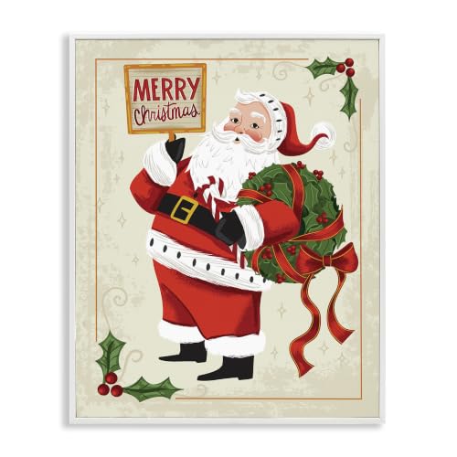 Vintage Santa Christmas Plaid, 16 x 20 Inch Framed Giclée Print