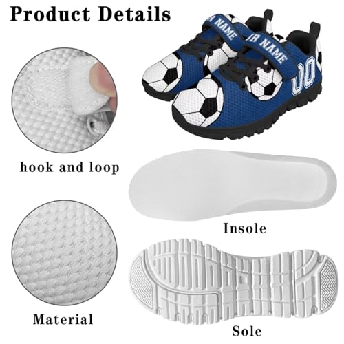 Kids Custom Name Sneakers Boys Soccer Print Tennis Shoes Lightweight Breathable Running Shoes with One Strap4
