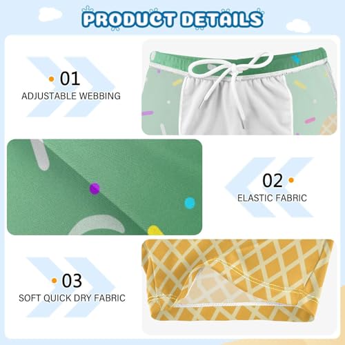 Boys Swim Trunks Quick Dry Kids Bathing Suit Ice Cream Green Toddler Swim Shorts Boardshorts Swimwear 3t3