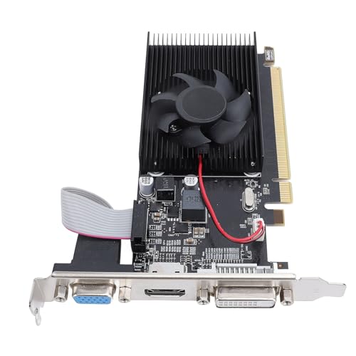Image of POENVFPO R5 230 Slim Graphics Card For Work Video Edition, 2 GB 64 Bits VGA DVI HD Multimedia Interface, For Office PC, Metal Material