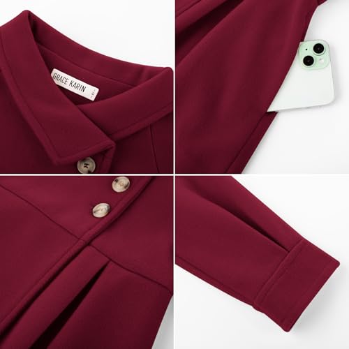 Image of GRACE KARIN Girls Dress Coat Kids Wool Lapel Long Button Jackets Fall Winter Outerwear Peacoat with Pockets 5-12Y