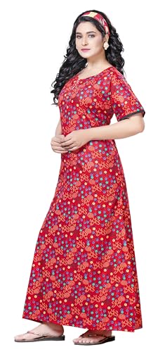 Image of Keyocean Women's Cotton Printed Nighty Night Gown Maxi Free Size (Pack of 2) Red & Navy Blue