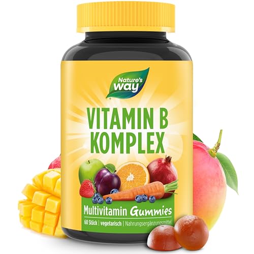 Vitamin B Komplex Multivitamin Gummibärchen hochdosiert - lecker & gesunde Gummies mit Vitamin C Folsäure & 8 B-Vitamine B1 B2 B3 B5 B6 Biotin Vitamin B12 - vegetarisch- tägliche Energie - 60 Stk