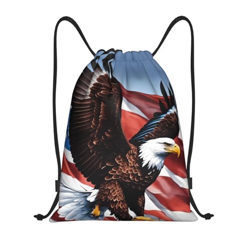 Eagle with USA Flag print Drawstring Bag Sack Gym Bag Ditty Bag for Gym Traveling, Hiking, Yoga, Shopping for Adult