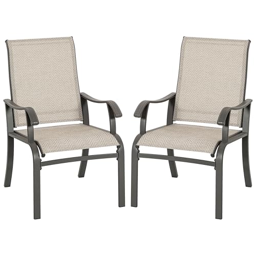 NUU GARDEN Patio Dining Chairs Set of 2, Outdoor Dining Chair with Powder-Coated Frame, All Weather Metal Dining Chairs with Textilene High Back and Wider Seat for Backyard, Deck, Balcony, Beige
