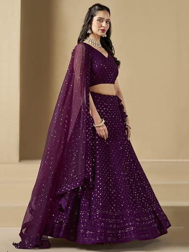 Image of Zeel Clothing Women's Sequins Thread Embroidered Georgette Lehenga Choli With Dupatta (5124-Women-Lehenga-Choli-New; Free size)