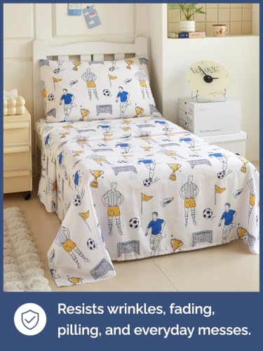 Image of Kids Twin Size Soccer Bed Sheets - 3 Piece Kids Soccer Sheet Set - Sporty Game Day Bedding - Ultra-Soft, Cute & Cozy - Breathable & Machine Washable - Goal Bed Set for Boys, Girls, Teens & Toddlers