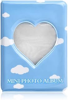 Tinsellns 3 Inch Mini Photo Album 20 Sheets 40 Pockets Kpop Photocard Holder 8x11x2.5cm Refillable Picture Collect Album Love Heart Hollow Photocard Holder Book for Photos Camera Picture Cards, Blue