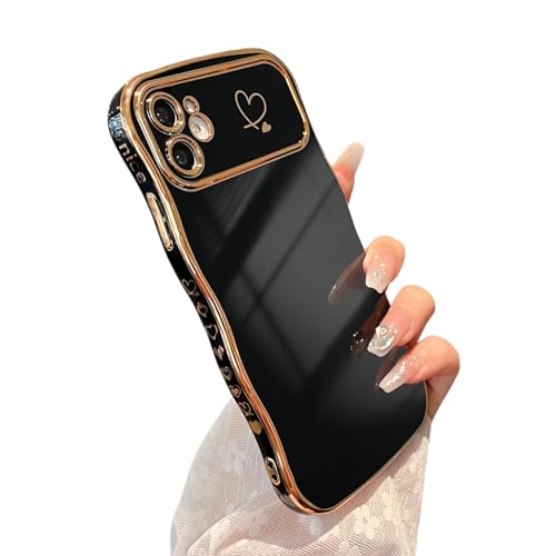 Coque iPhone 11 de luxe aux contours plaqués brillants et cadre ondulé noir chic