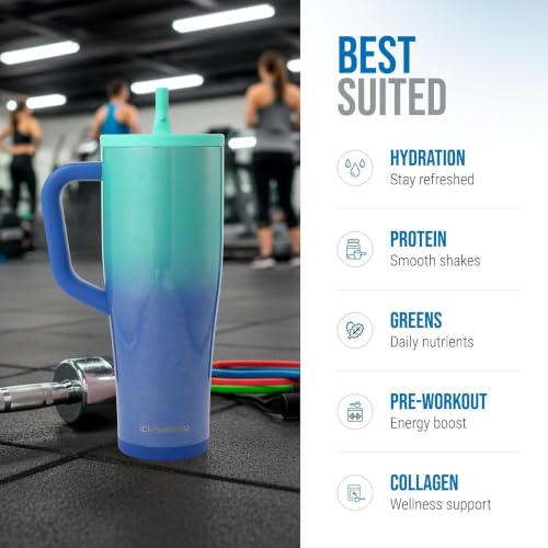 Image of Ice Shaker 32oz Tumbler with Handle & Straw | 32oz Ocean Breeze | Cold for 30+ Hours | 2-in-1 Tumbler Shaker Bottle | Odor-Free 32 ounce Bottle for Water, Protein Shakes, Smoothies, Cocktails