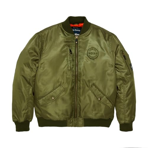 Indian Motorcycle Men's Rockford Bomber Jacket, Green, Zip Up Jacket, Embroidered Patch, Casual Lightweight Jacket - 2864646