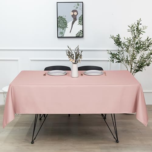 Image of sancua Rectangle Tablecloth - 60 x 84 Inch - Stain and Wrinkle Resistant Washable Polyester Table Cloth, Decorative Fabric Table Cover for Dining Tables, Buffet Parties and Camping, Blush