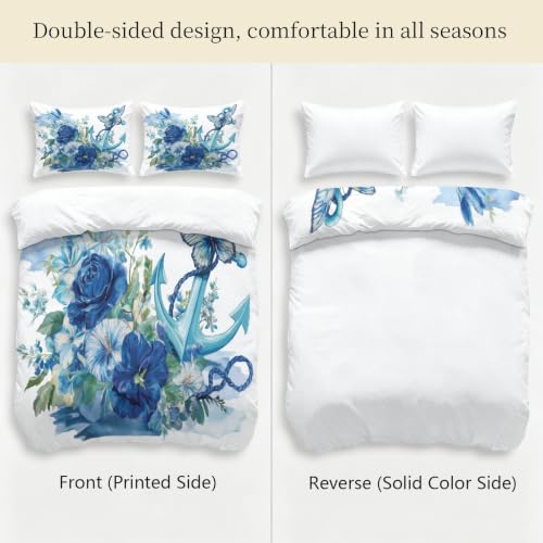 Parure de lit réversible avec housse de couette aquarelle floral et océan - 4