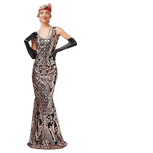 Vestito da cerimonia nuziale lungo del partito del vestito da cocktail dell'abito della sirena 1920S delle donne, Oro rosa, L