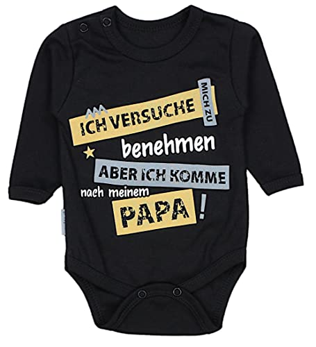 TupTam Unisex Baby Langarm Body Mädchen mit Spruch Jungen Langarmbody Aufdruck, Farbe: Ich versuche mich zu benehmen... / Schwarz, Größe: 80