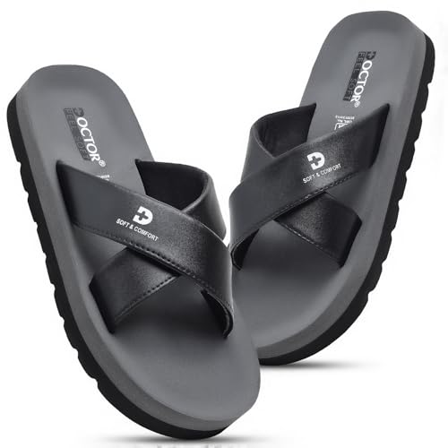Image of DOCTOR Men Cross Strap Slippers | Soft Feel Comfort Casual Slides for Men | Lightweight Everyday Wear Open Toe Sandals