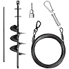 Heavy Duty Dog Tie-Out Cable and Stake for Yard Camping, with 30ft Heavy Duty Cable with Spring, for Small Medium Large Dogs up to 210 lbs, 360°Swivel Dog Run- No Tangle, Spiral Dog Stake