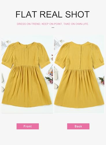 Image of Dokotoo Womens Summer Crewneck Puff Sleeve Babydoll Elegant Empire Waist Mini Swing Skater Dresses with Pockets