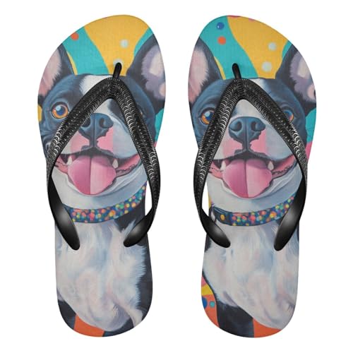 Pug Colorful Bubble Flip Flops for Beach Thong Sandals Anti-slip Lightweight Shower Shoes for Summer Travel Swim