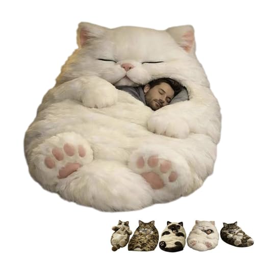 Cat Sleeping Bag for Human, Adorable Cats Envelopes Sleeping Bag, Washable Cat Sleep Bags for Adults, Soft Animal Slumber Bags, Cute Warm Blanket, for Camping Sleepovers Travel Home(Style 1)
