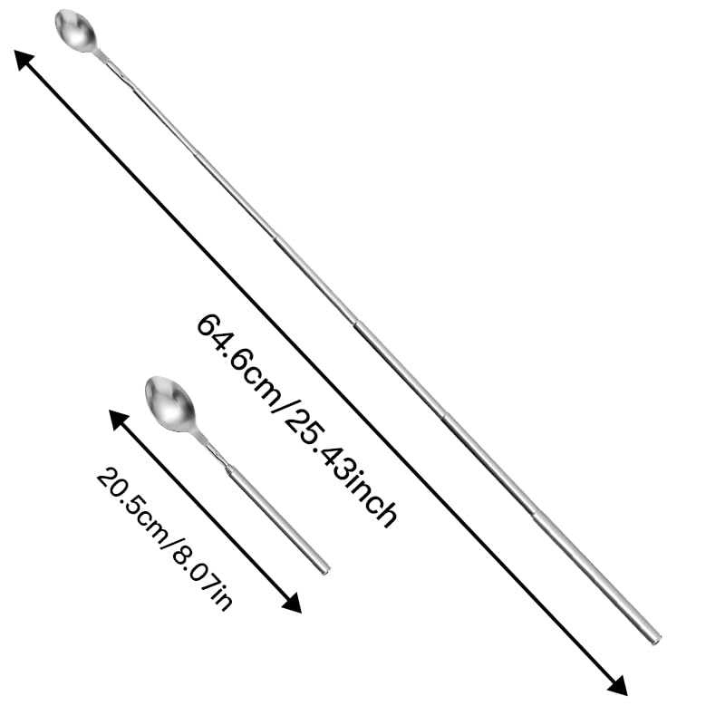Stainless Steel Extendable Spoon 8.7-25.4 Inch Long Extendable Handle Dinner Fruit Dessert ladle for Barbecue, Dinner, Dessert, Fruit (1 Spoon)