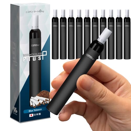 iSmoke CIGALESS Plus 0mg 電子タバコ タール ニコチン0 VAPE ベイプ 電子たばこ 使い捨て シーシャ 持ち運び スターターキット 本体 (重さ 0mg,ブルータバコ 10本)