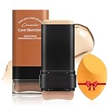 Full Coverage Foundation Stick with Contour Brush & Makeup Sponge, Water Resistant, Hydrating Cream Foundation Makeup, Buildable Concealer Stick for All Skin Types, Daily Natural Matte Finish