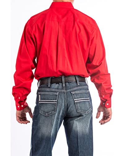 Cinch Men's Classic Fit Long Sleeve Button One Open Pocket Solid Basic Shirt, Red, Large #TOP1