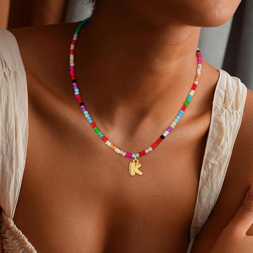 Bubble Colorful Initial Necklaces for Women Girls Kids - Teen Girls Gifts Trendy Bubble Beaded Initial Necklace Cute Letter Birthday Gifts Choker Necklace for Women Girl Kids Jewelry3