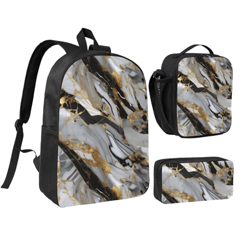 Backpack Set with Lunch Bag & Pencil Case luxury Marble pattern Print Oxford Fabric Portable Useful Bag Set