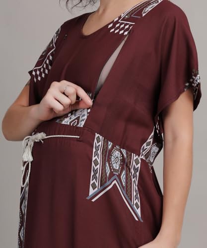 Image of Fabme Women's Printed Kaftan Nursing and Maternity Nighty