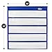 Blue Tabletop Desktop Pocket Chart with Bonus 20X Dry Erase Cards. Double Sided and Self-Standing (13” X 12”)