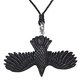 Collar de amuleto de tótem de espíritu de águila voladora de madera tallada a mano en plata 925 para hombres - Talla de pájaro de madera 3D - Talismán chamánico Joyería de vaquero occidental Cordón