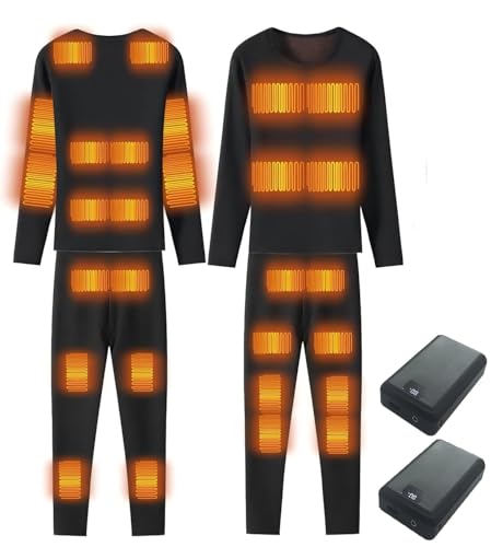 Heated Thermals Underwear Set for Men Women 42 Zones Electric Tops and Pants for Hunting, Dog-Walking, Shoveling (Men, L)
