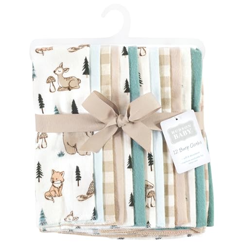 Image of Hudson Baby Unisex Baby Cotton Poly Flannel Burp Cloths Bundle, Boy Woodland Pals, One Size