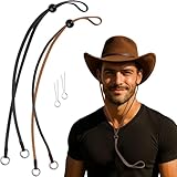 2 Pack Genuine Leather Hat Chin Straps – Brown & Black Adjustable Hat Cords with Cotter Pins – Real Cowhide Windproof Strap for Cowboy, Sun, Western, and Outdoor Hats for Men & Women